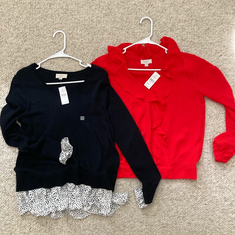 Loft red blouse & black sweater
